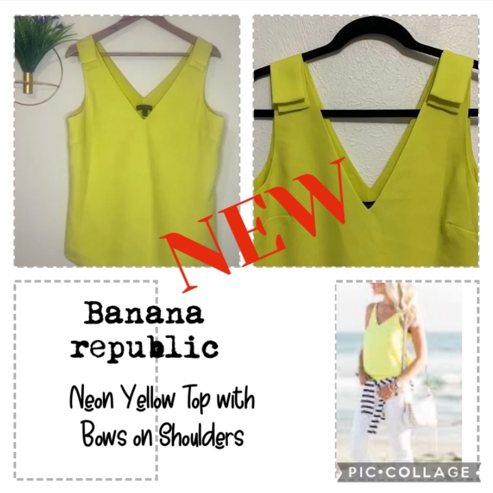 NEW Banana Republic Neon Yellow Top with Bows on Shoulders